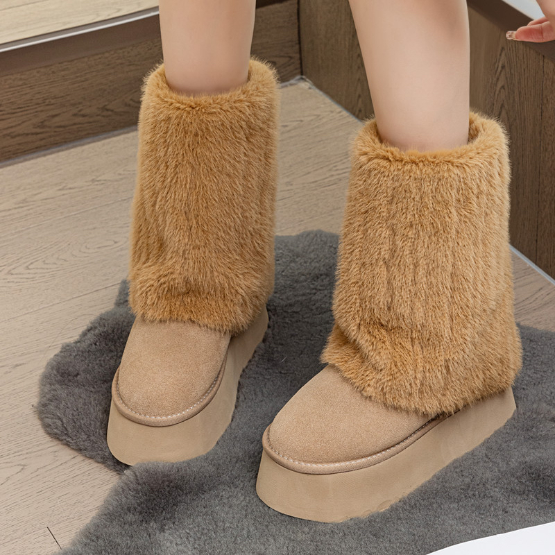 11cm内增高雪地靴女真皮厚底增高雪地棉鞋超高跟保暖加绒小个子潮 - 图2