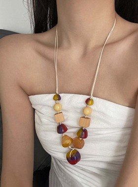 复古民族风不规则树脂串珠项链女