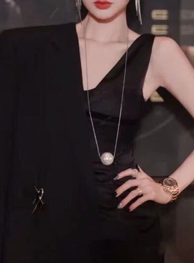 大颗珍珠吊坠项链蛇骨链毛衣链女