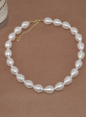 复古巴洛克异形螺纹珍珠项链女