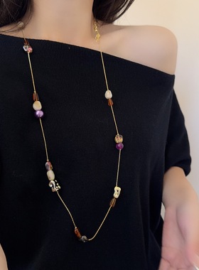 多巴胺彩色串珠长款项链女小众