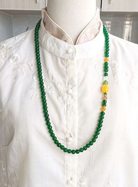 长款绿色仿玛瑙串珠项链斜挎链女