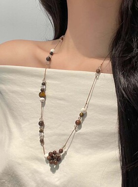 新中式复古木质串珠项链锁骨链女