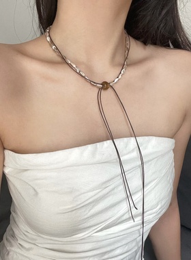 中式国风长款流苏贝母串珠项链女