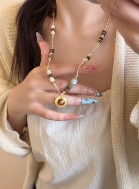 美德拉彩石串珠虎眼石吊坠项链女