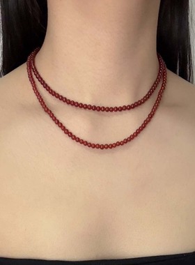 长款多层叠戴水晶串珠项链女颈链