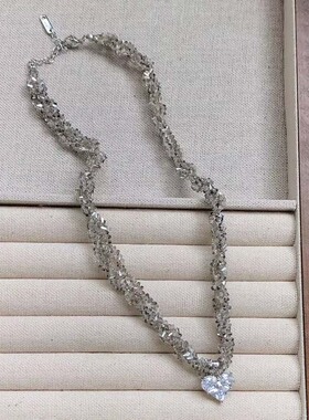 多层缠绕破碎水晶爱心吊坠项链女