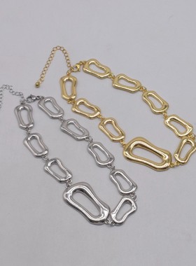 欧美重工几何镂空椭圆金属项链女