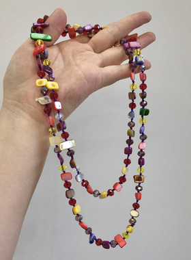 中古不规则异形贝壳水晶串珠项链