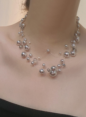 金属多层女水晶多层锁骨项链