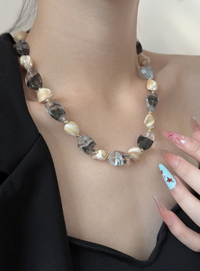 巴洛克不规则碎石树脂串珠项链女