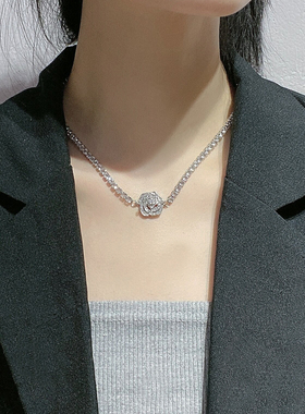 山茶花颈链镶钻名媛项链配饰