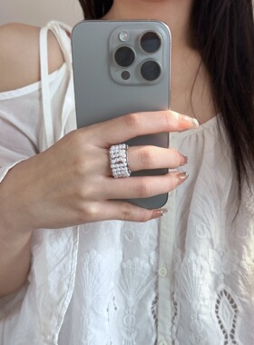 多层缠绕珍珠串珠指环宽版食指戒