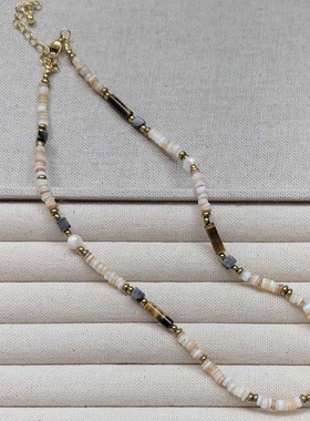 美德拉贝壳虎眼石串珠珍珠项链女