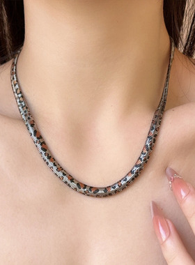 欧美风豹纹蛇纹印花蛇骨项链颈链