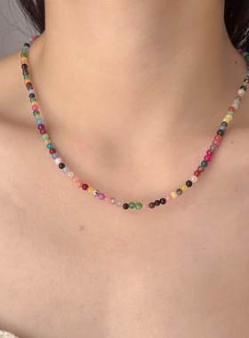 多巴胺极细彩色米珠串珠项链女