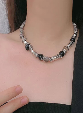 天然石金属串珠女异形不规则项链