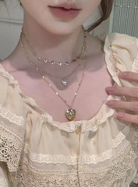 法式复古vintage爱心珍珠项链女