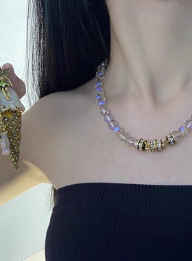 时尚幻彩水晶串珠冰激凌吊坠项链