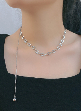 金属长款拼接女冷淡风毛衣链项链