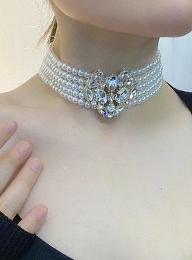 时尚奢华多层珍珠镶钻项链女