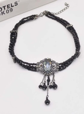 多层米珠串珠项链女镶钻流苏颈链