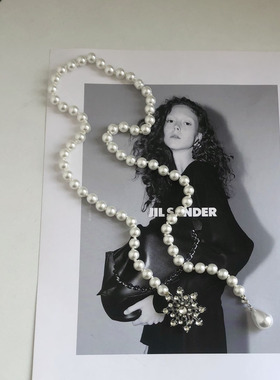 镶钻雪花珍珠串珠项链毛衣链长款