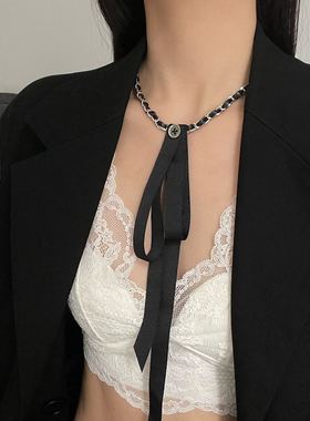 编织金属皮质长飘带丝带项链女