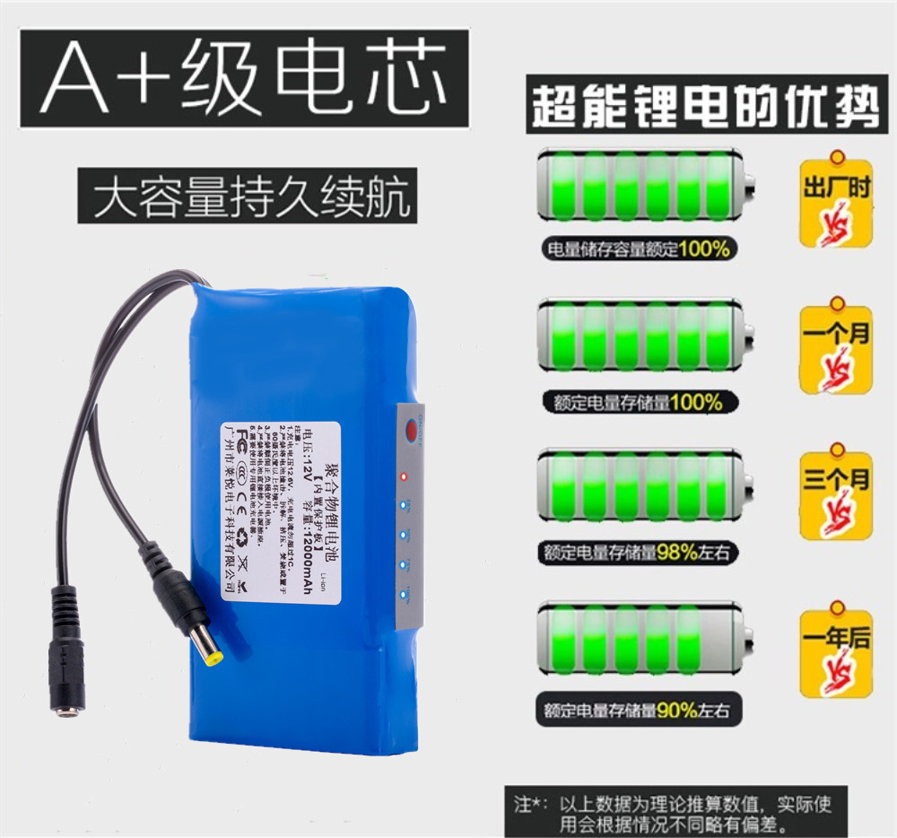 12V锂电池组大容量聚合物10AH蓄电瓶12伏户外充电LED灯箱灯带音响 - 图2