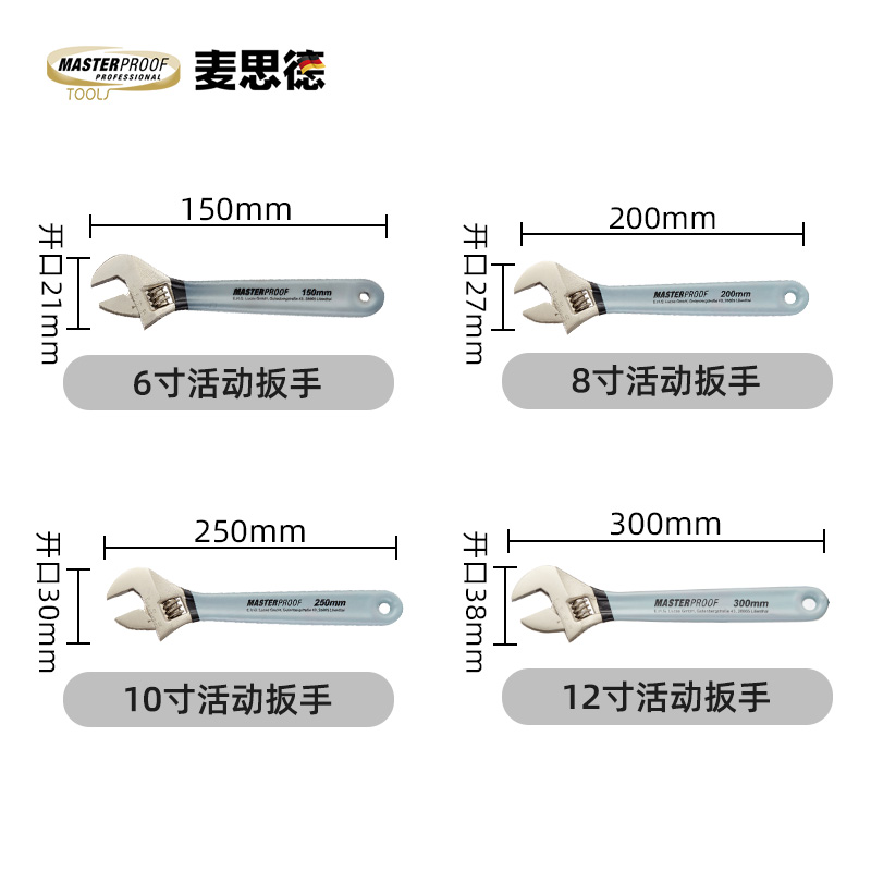 德国麦思德活动扳手多功能活口小扳手活络开口活扳字工具大全套装-图3