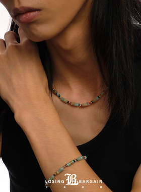 【Losing Bargain】原创天然石彩色叠拼项链度假风百搭简约男女
