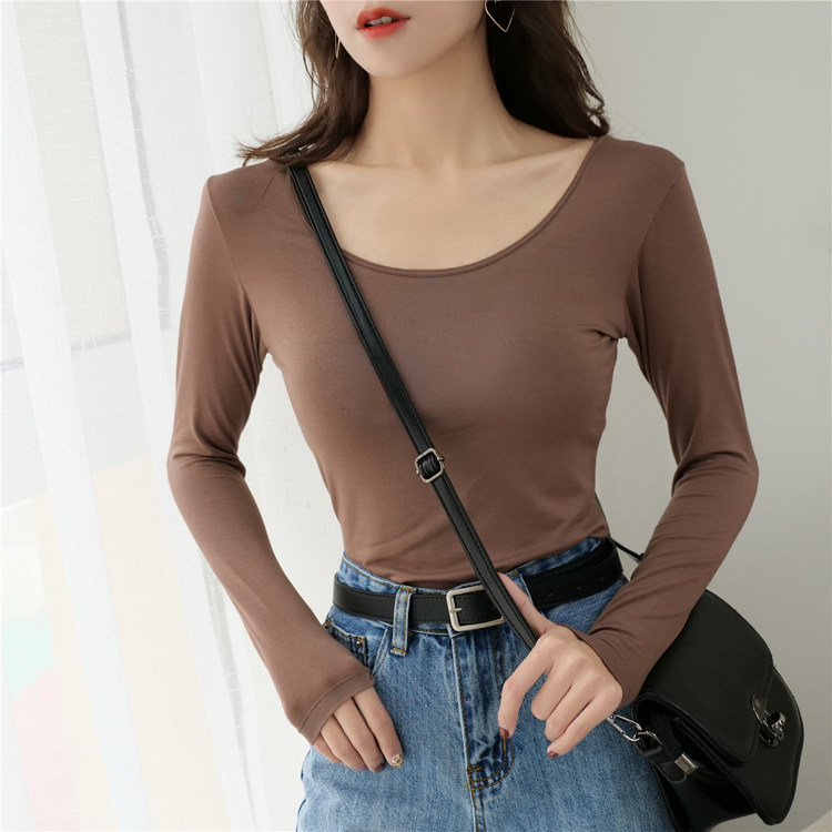 低领紧身大U领打底T恤春秋超薄莫代尔打底衫百搭女装长袖贴身秋衣,淘宝优惠券,粉丝福利购,淘宝优惠卷