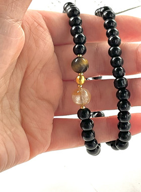 DIY黑曜石虎眼石金珠手链高级感