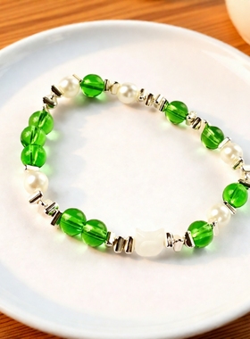 新中式清新绿色玻璃珠手链可叠戴气质细清新小手串