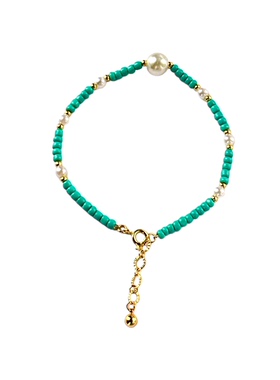 极细叠戴优化绿松色米珠手串 轻奢小众显白珍珠手链送女朋友礼物