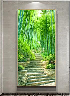绿色竹子画报竹林乡间小路风景海报简约客厅玄关装饰挂画自粘贴画