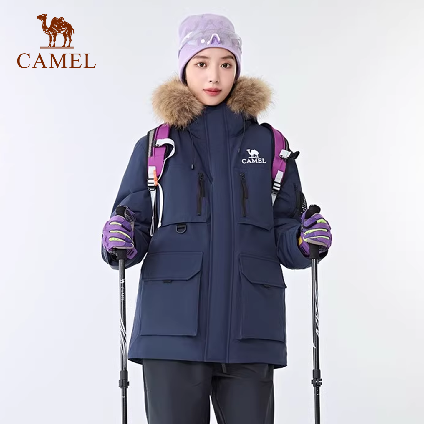 骆驼女装工装派克羽绒服2025冬新款保暖防风风水毛领连帽羽绒外套,淘宝优惠券,粉丝福利购,淘宝优惠卷