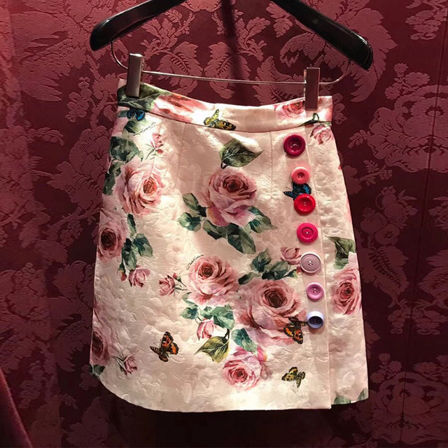 Celebrity style retro style rose jacquard A-line skirt