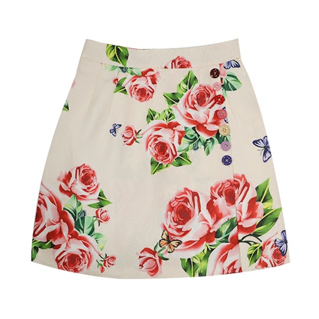 Celebrity style retro style rose jacquard A-line skirt