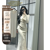 From a moment of fish tail new Chinese qipao dress with dress lady autumn and winter new temperament Annual meeting white dress Long dress