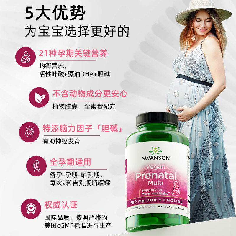 Swanson斯旺森孕妇复合多种维生素活性叶酸DHA全孕期营养胎儿发育,淘宝优惠券,粉丝福利购,淘宝优惠卷