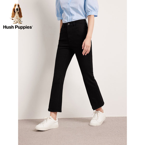 Hush Puppies 여성 2023 여름 스트레치 하이 웨이스트 블랙 슬림핏 플레어 청바지