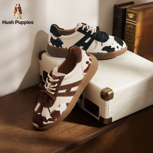 暇步士德训鞋2025秋新款复古奶牛纹真皮百搭轻便休闲平底阿甘鞋女 - 图0