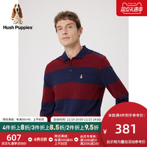 Hush Puppies Leisure Steps Mens Clothing 2023 Fall American Retro Collision Color Striped Collar Long Sleeve Polo Shirt