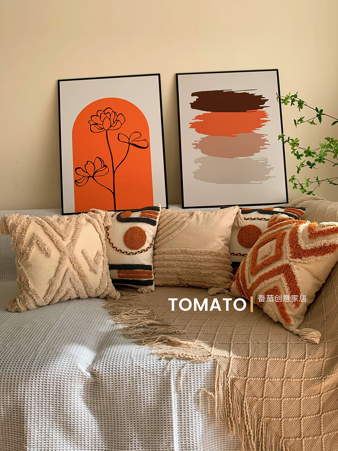 复古北欧ins 波西米亚民宿风轻奢簇绒手绘靠垫抱枕套沙发流苏枕套 - 图0