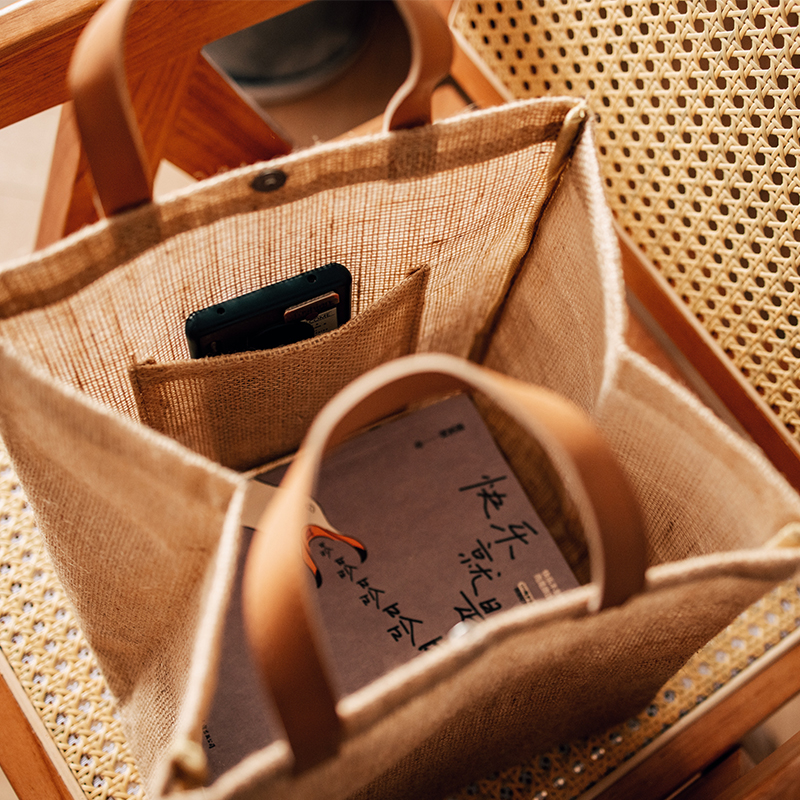 半宅黄麻防水手拎袋收纳袋手工布袋幼儿园diy材料涂鸦环保购物袋 - 图0