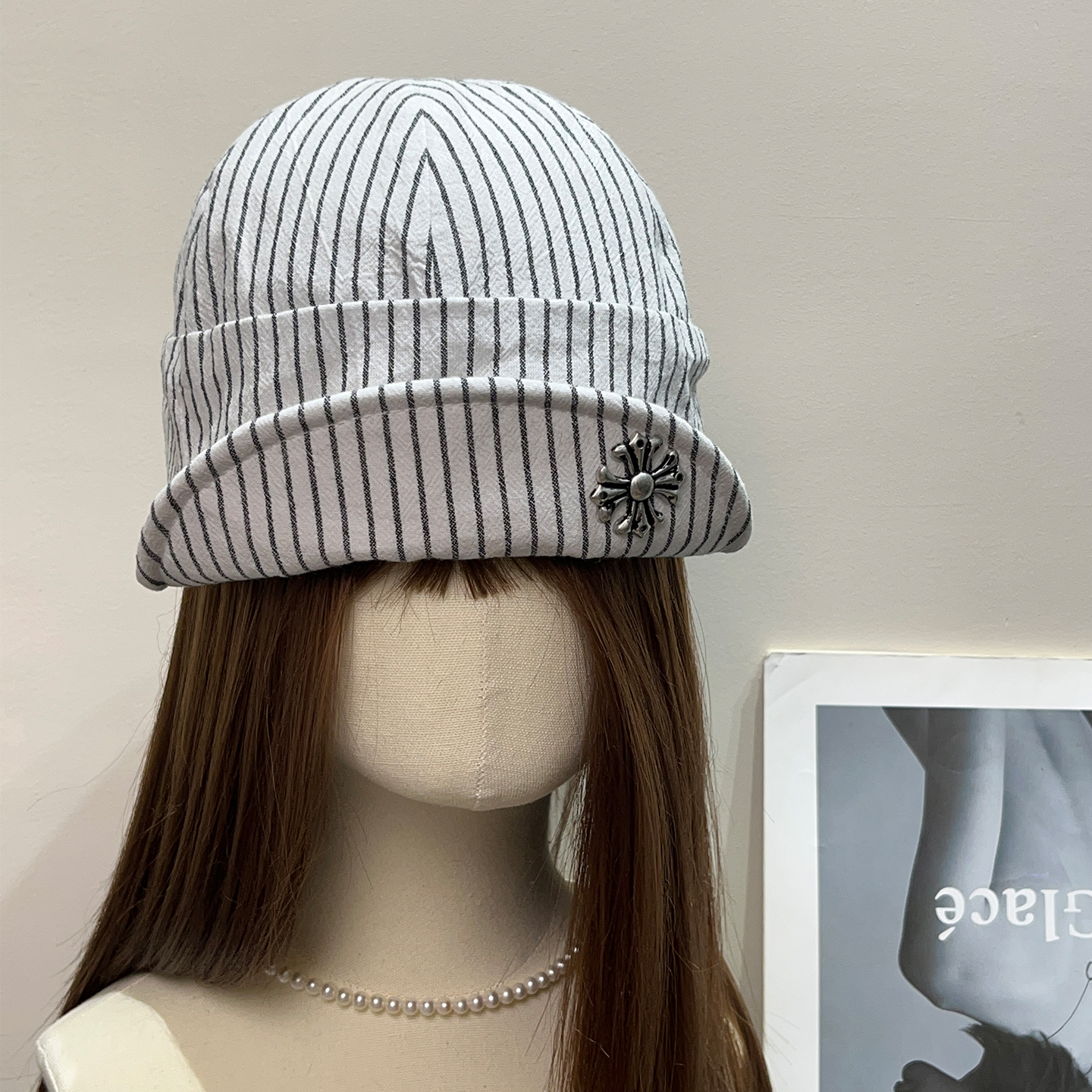 复古古早铁标条纹画家帽女夏遮阳透气百搭春秋文艺显脸小报童帽子 - 图0