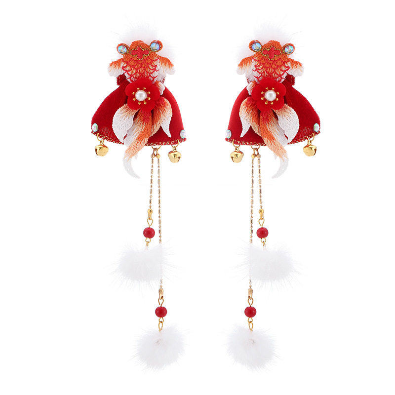 新款儿童喜庆汉服发饰红色刺绣金鱼头饰铃铛发夹古风女童毛球发饰,淘宝优惠券,粉丝福利购,淘宝优惠卷