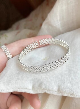 蕾丝花丝镂空银色超美手镯女镀纯银轻奢高级感手环手饰手链款