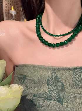 一抹青绿！新中式绿玛瑙串珠项链配饰女夏天小众国风锁骨链高级感